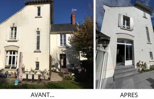 Façade arrière de maison AVANT - APRES travaux de ravalement de façade - Nantes 44